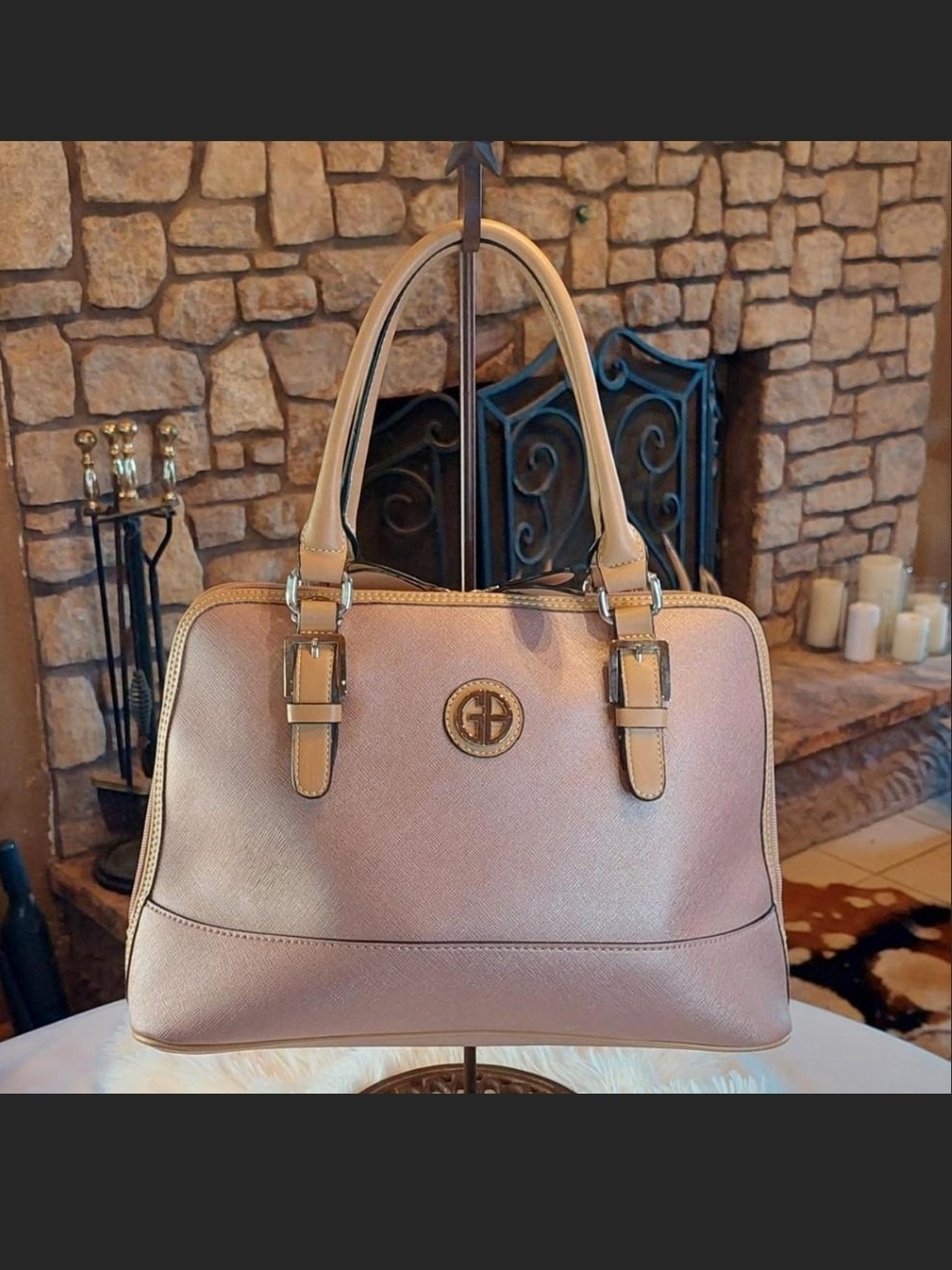 Giani Bernini Metallic Rose Gold Saffiano Dome Satchel Bag  Excellent Condition